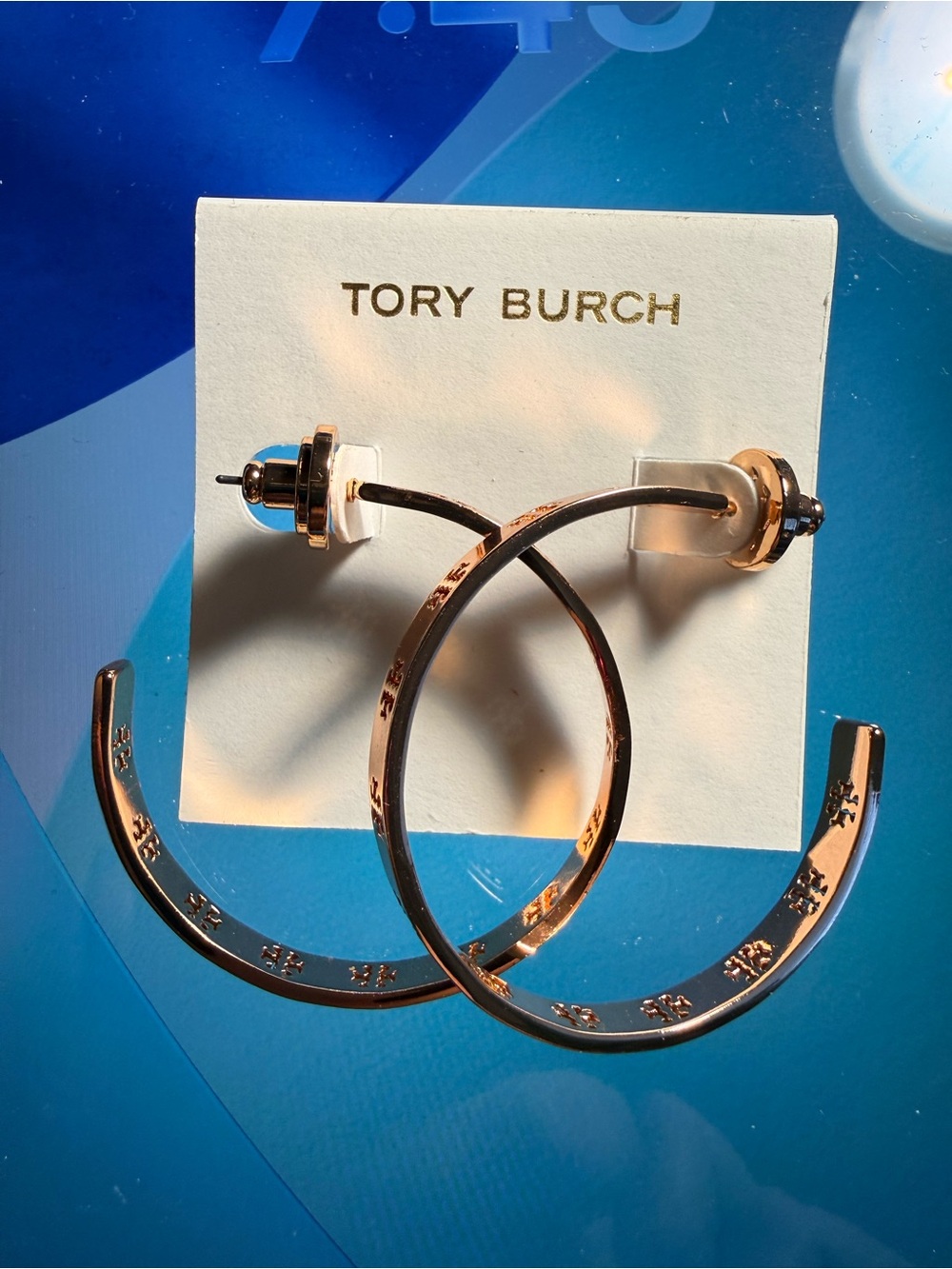 Tory Burch Rose Gold Semi-Hoop Earrings with Logo Cutouts